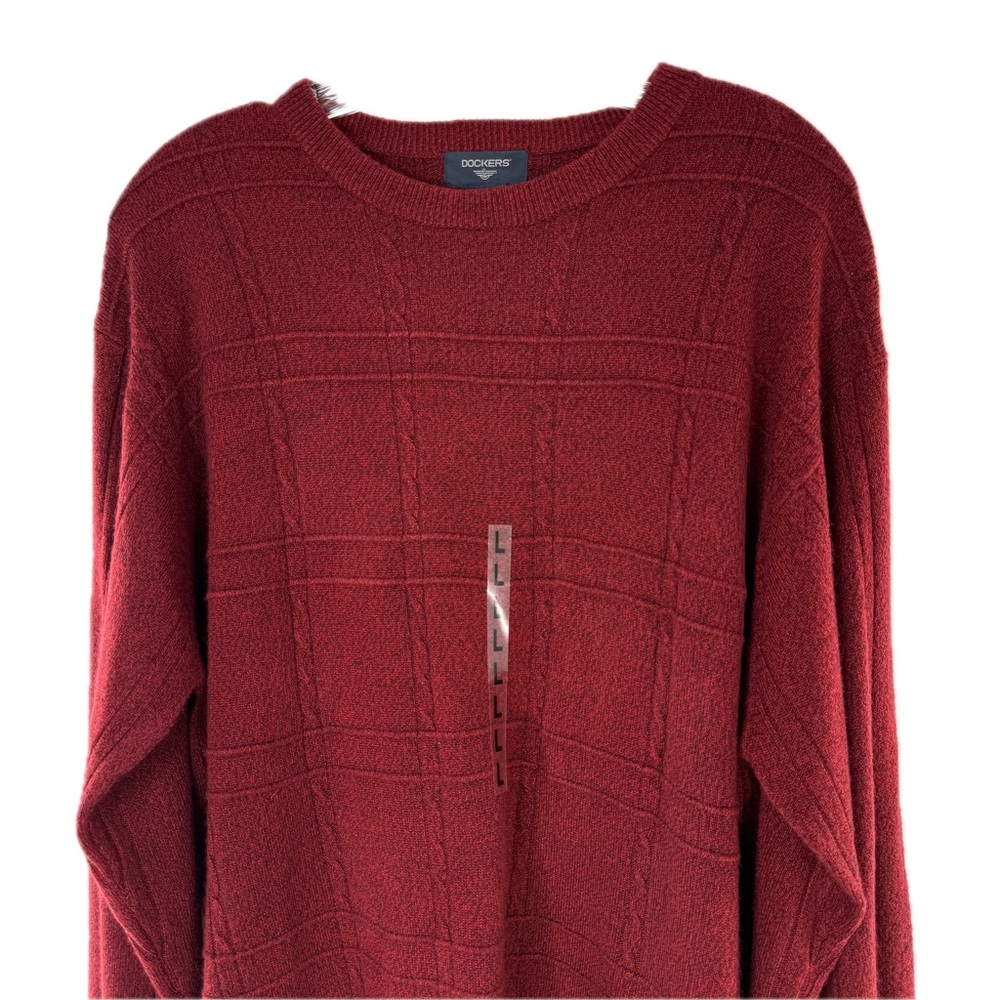 Dockers Soft Acrylic Red Marled Windowpane Crewneck Sweater Mens Size Large NEW! - Picture 10 of 13